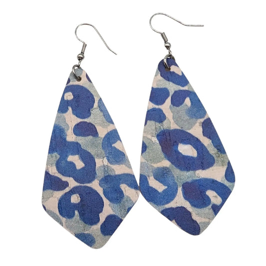 Blue leopard print diamond earrings