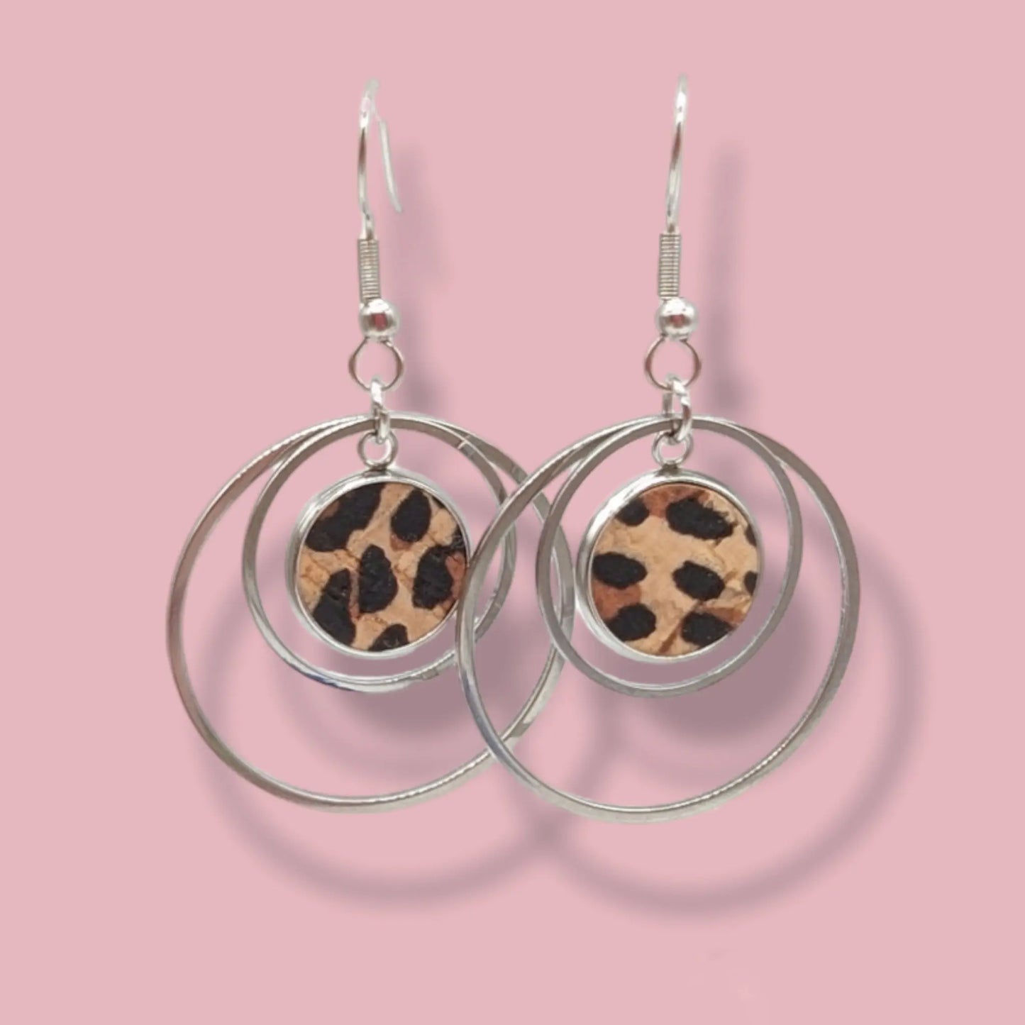 Cork and steel hoop earrings