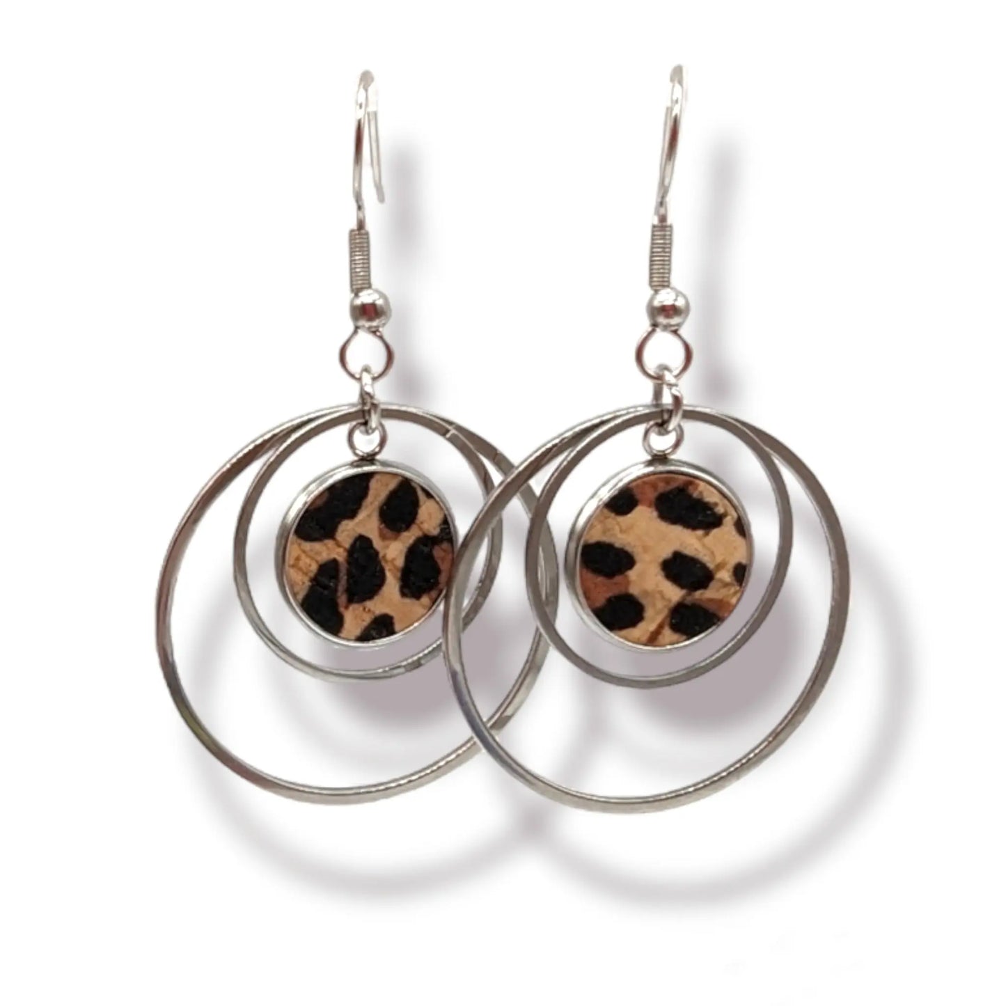 Cork and steel hoop earrings