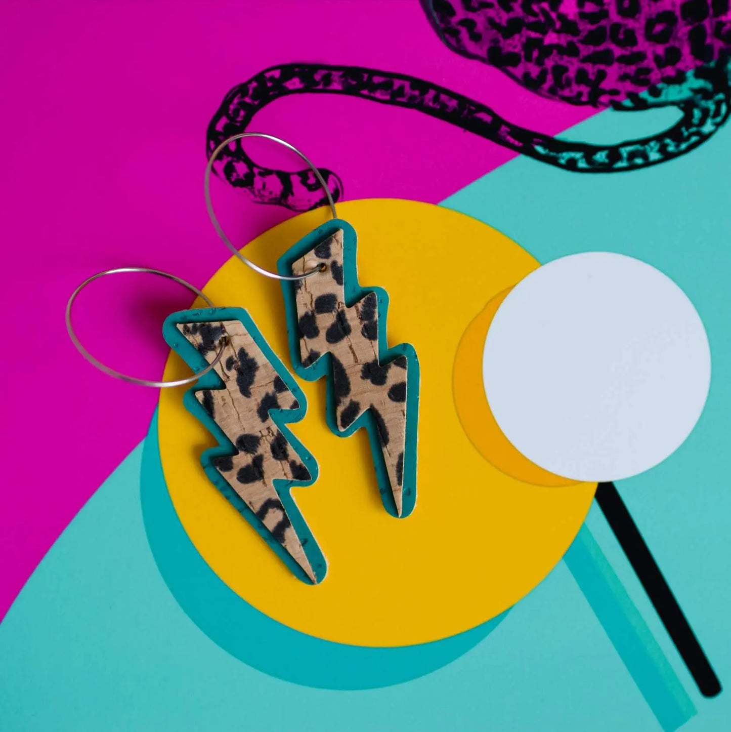 Double layered leopard lightning bolt hoop earrings Trend Tonic