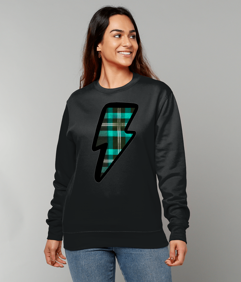Green tartan lightning bolt sweatshirt