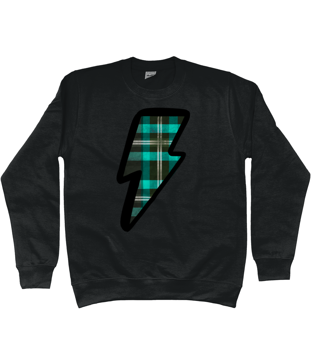 Green tartan lightning bolt sweatshirt