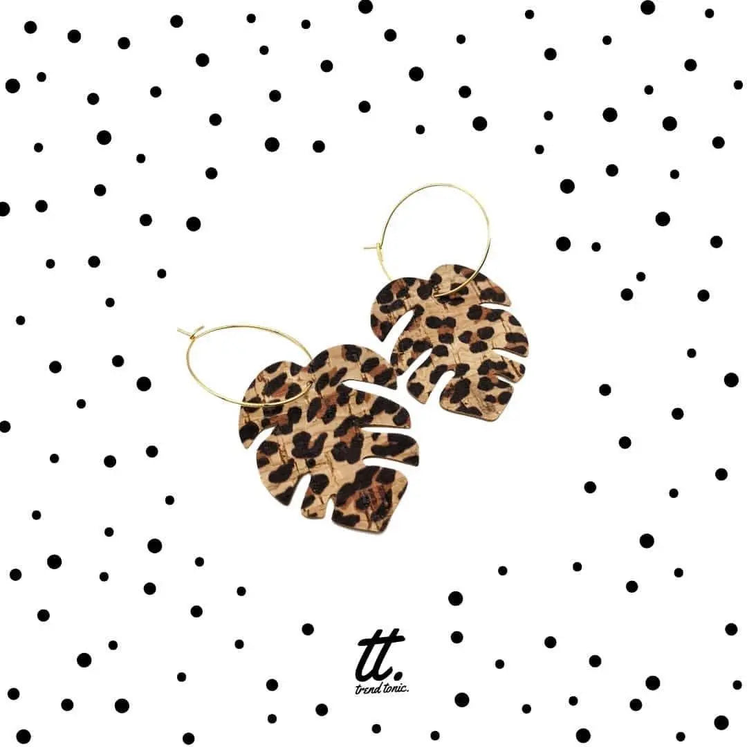 Leopard print monstera leaf earrings