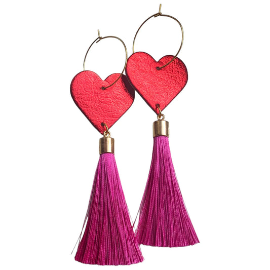 Metallic red and pink tassel earrings Trend Tonic