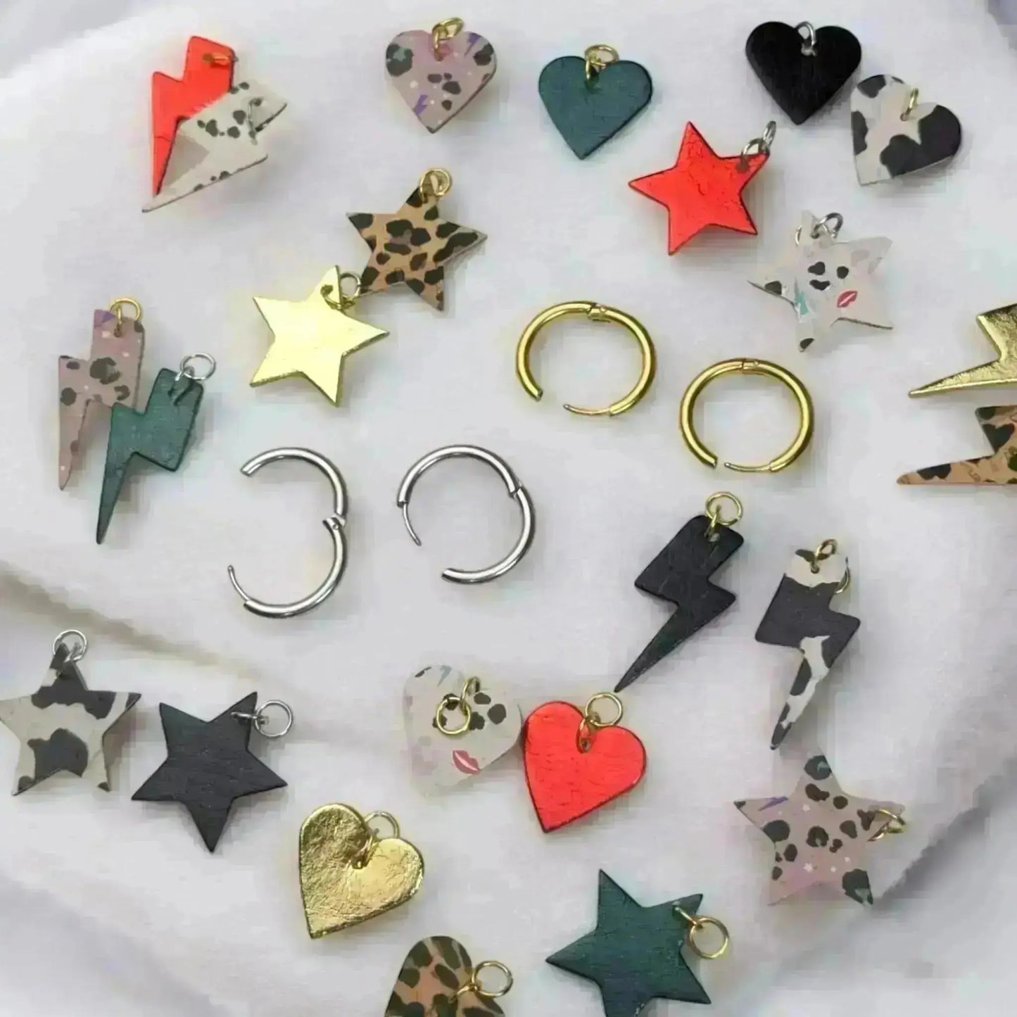 Silver and grey leopard mini lightning bolt cork charms - Trend Tonic