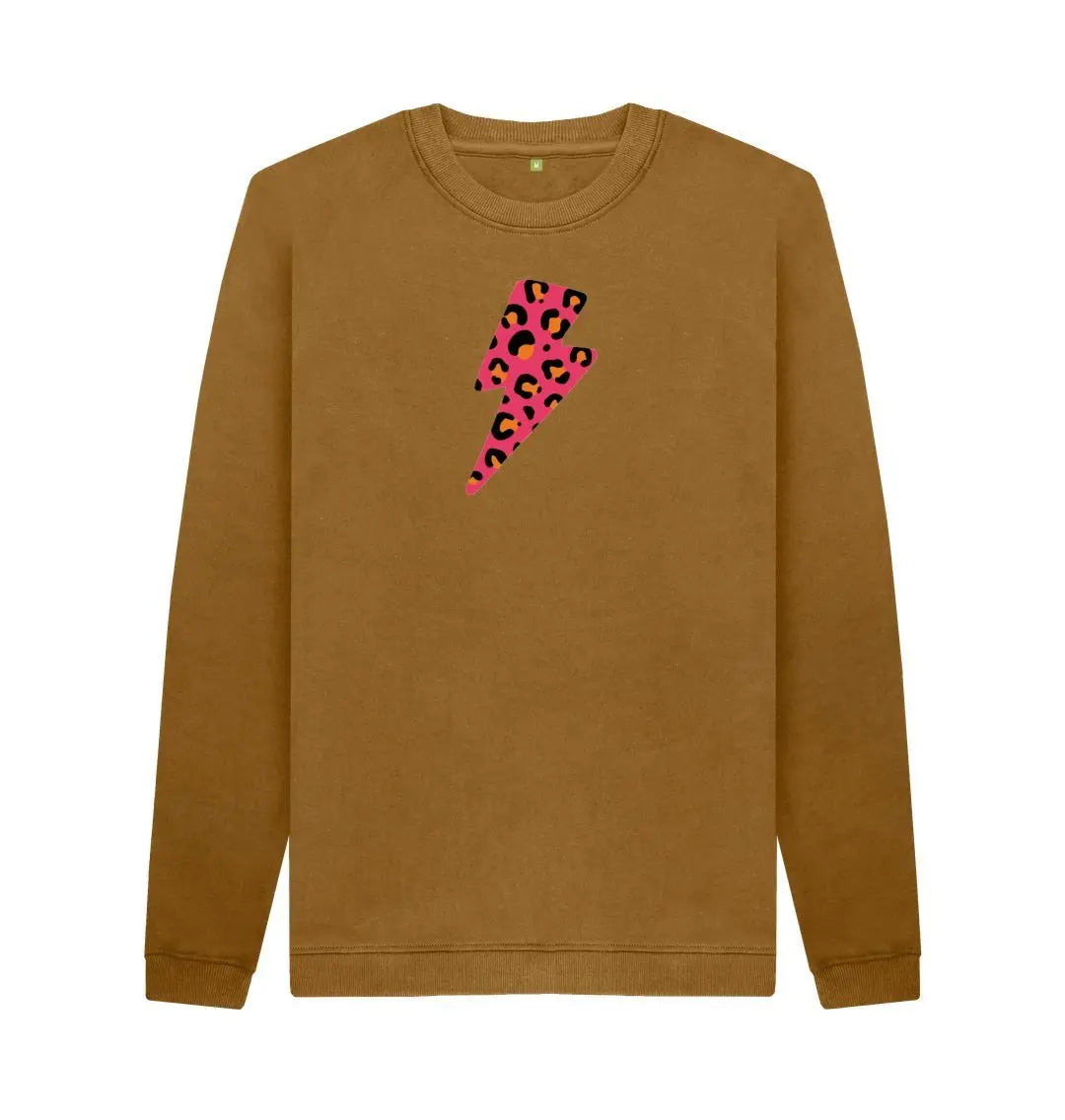 Red and orange leopard print lightning bolt unisex sweater