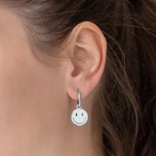 White smiley face hoop earrings