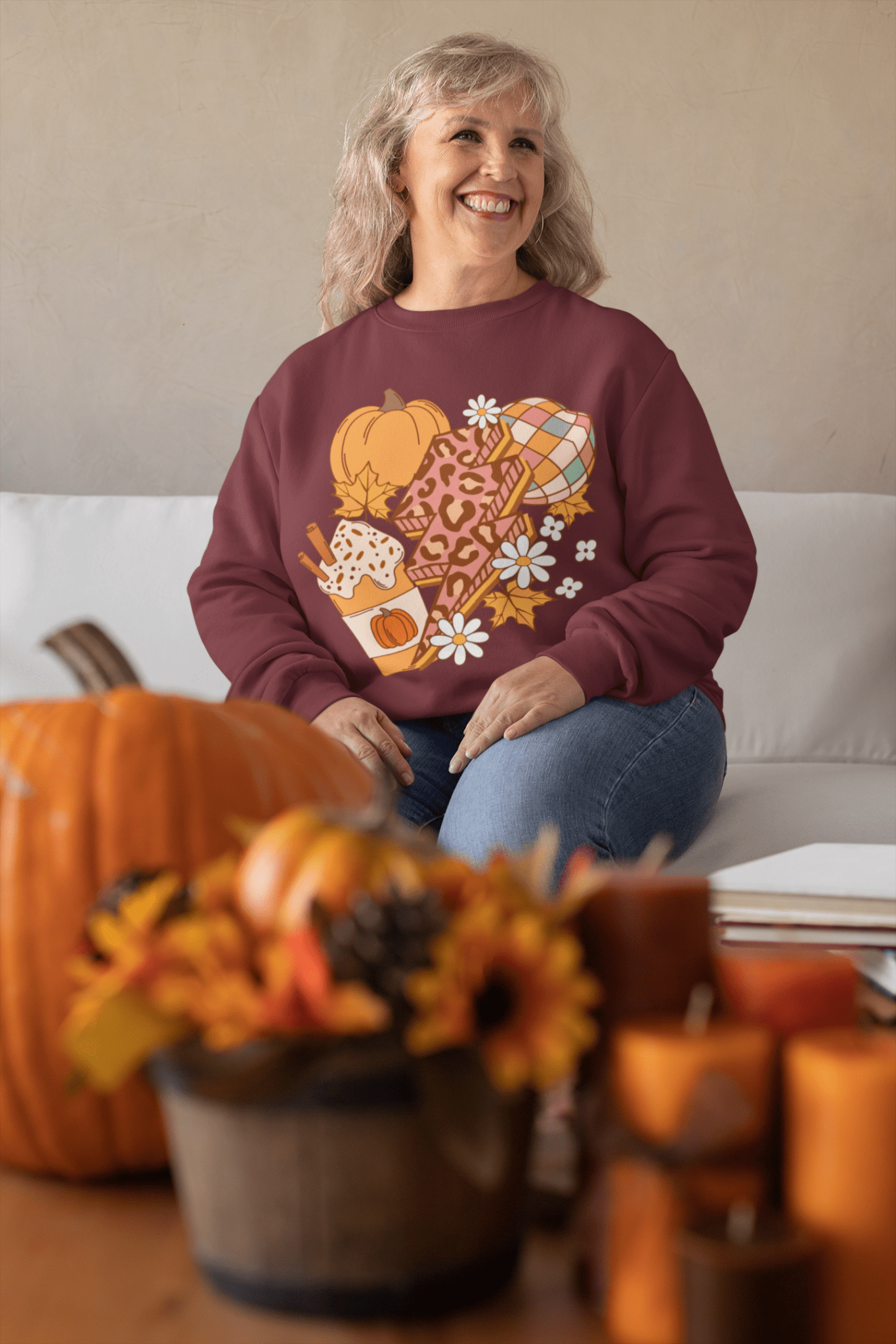 Autumn pumpkin lightning bolt sweatshirt - Trend Tonic