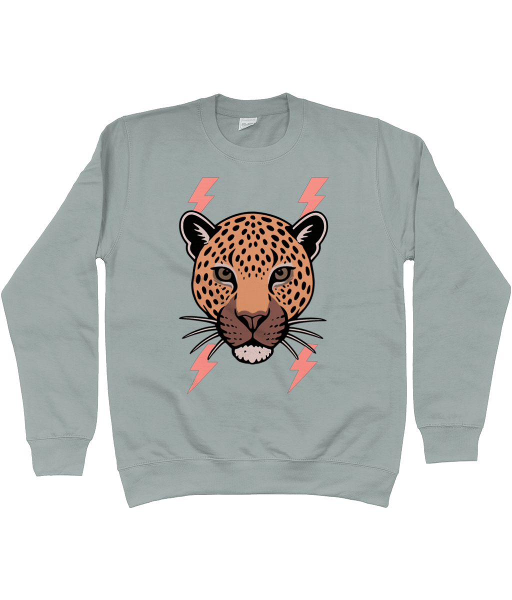 Beige leopard face lightning bolt sweatshirt - Trend Tonic