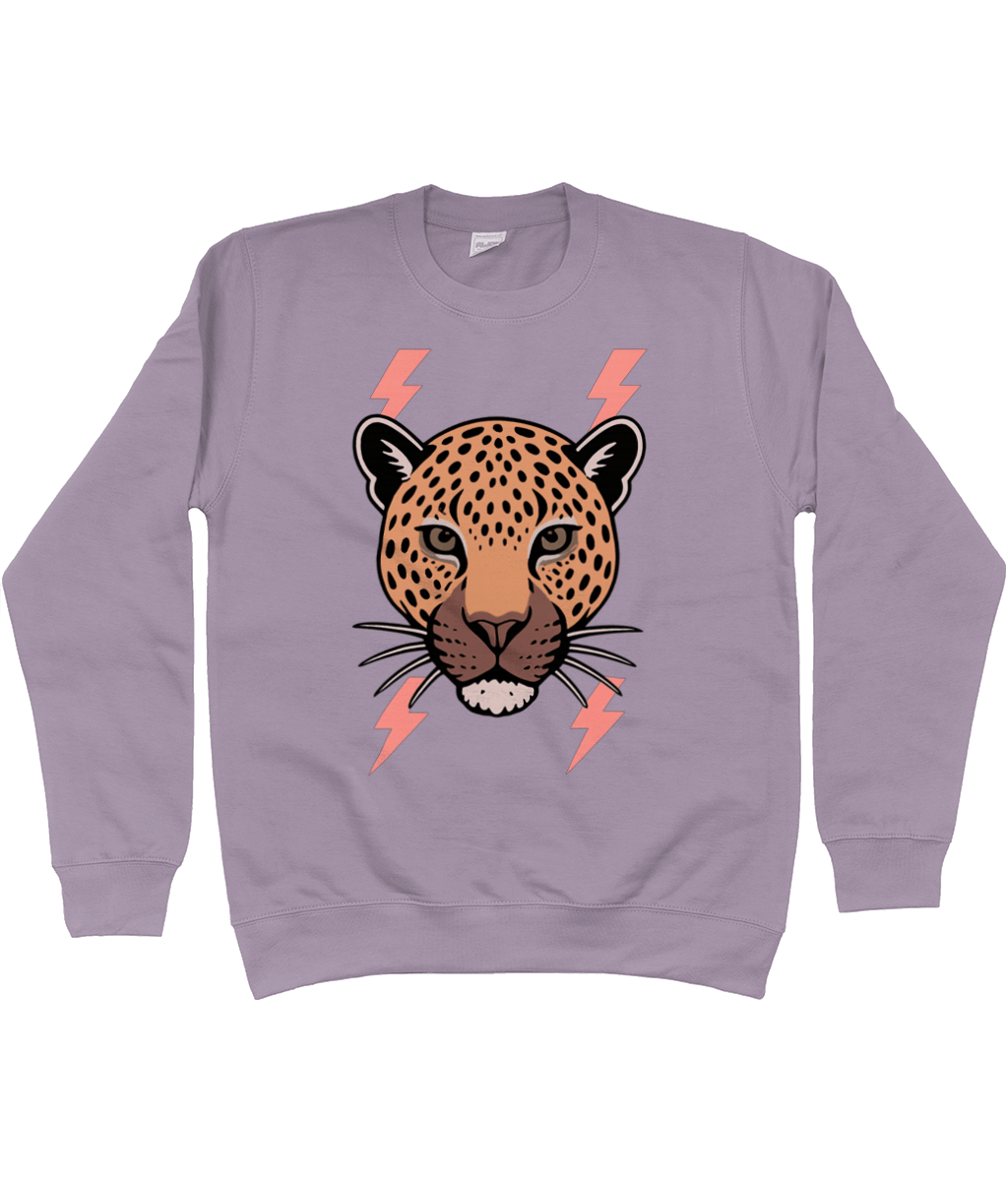Beige leopard face lightning bolt sweatshirt - Trend Tonic
