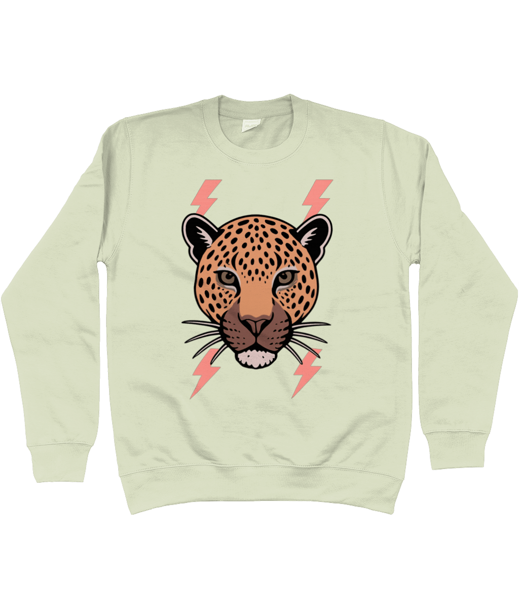 Beige leopard face lightning bolt sweatshirt - Trend Tonic