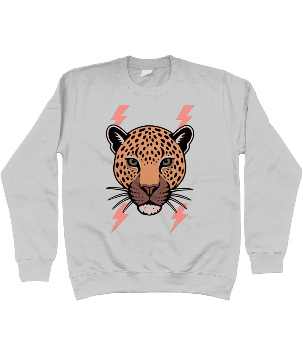 Beige leopard face lightning bolt sweatshirt - Trend Tonic