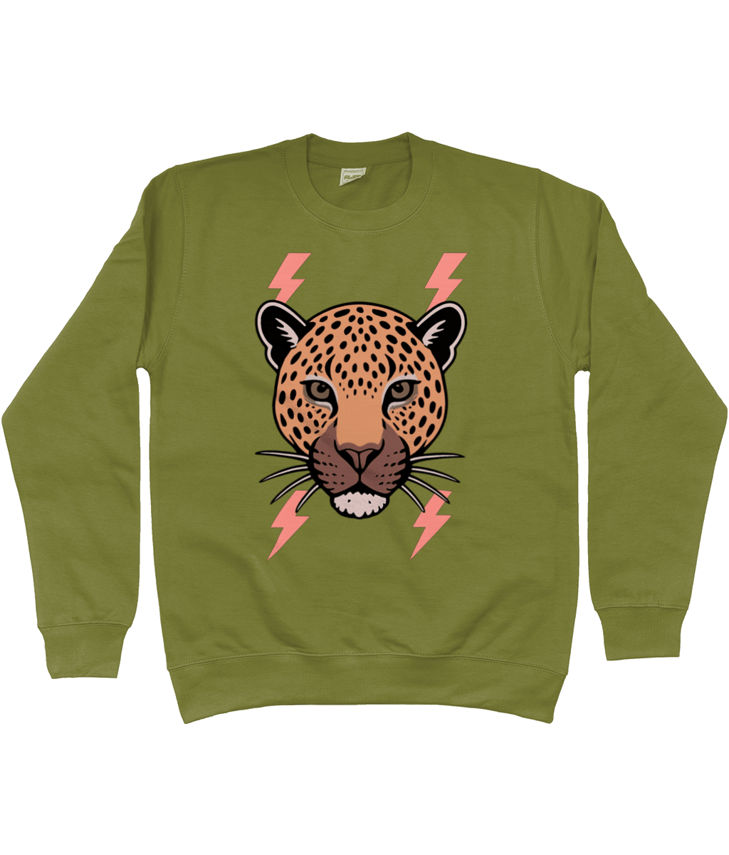 Beige leopard face lightning bolt sweatshirt - Trend Tonic