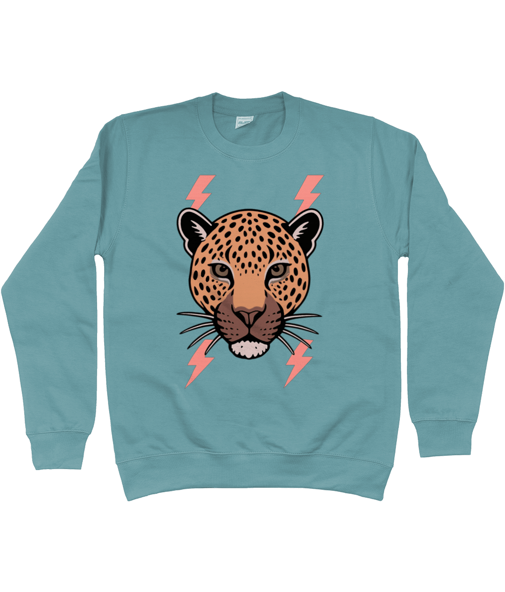 Beige leopard face lightning bolt sweatshirt - Trend Tonic