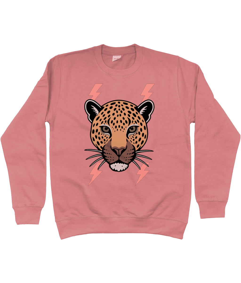 Beige leopard face lightning bolt sweatshirt - Trend Tonic