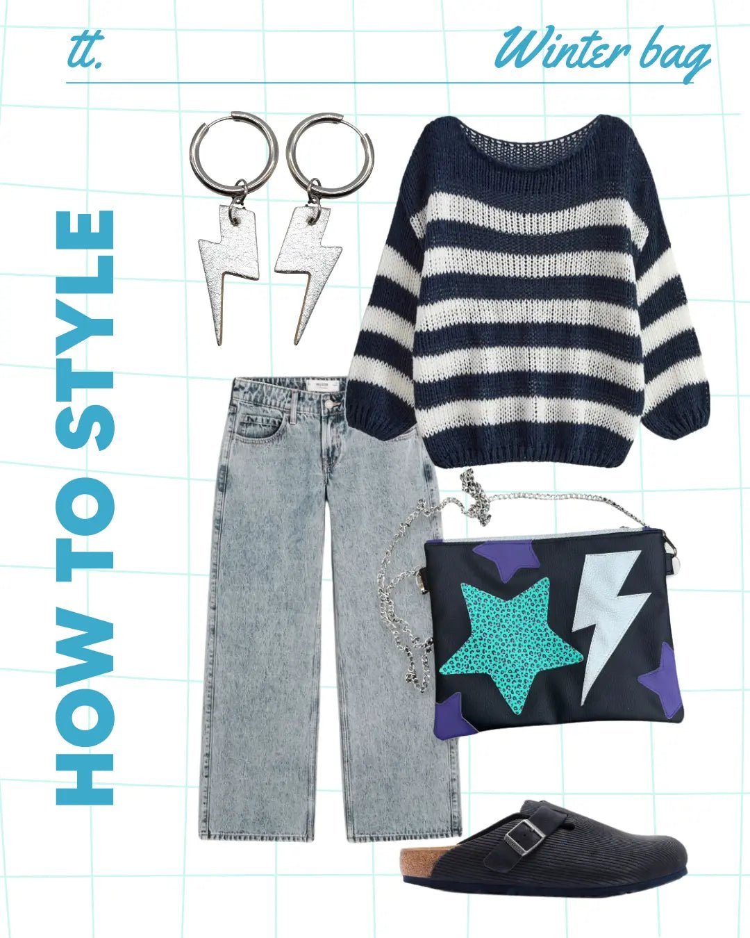 Black and purple lightning bolt star bag - Trend Tonic