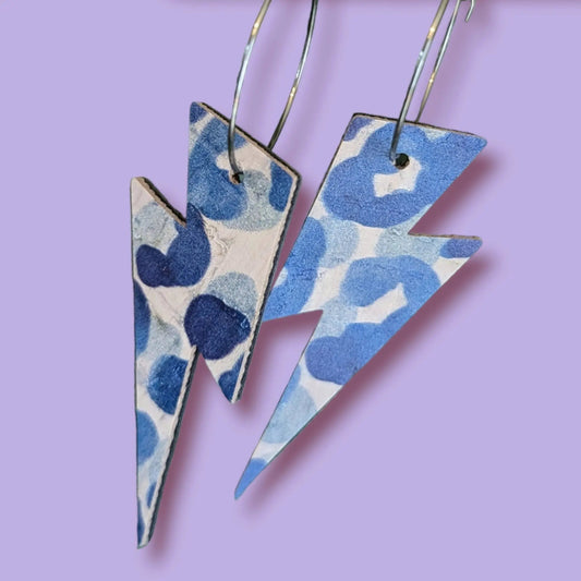 Blue leopard print and cobalt lightning bolt earrings - Trend Tonic