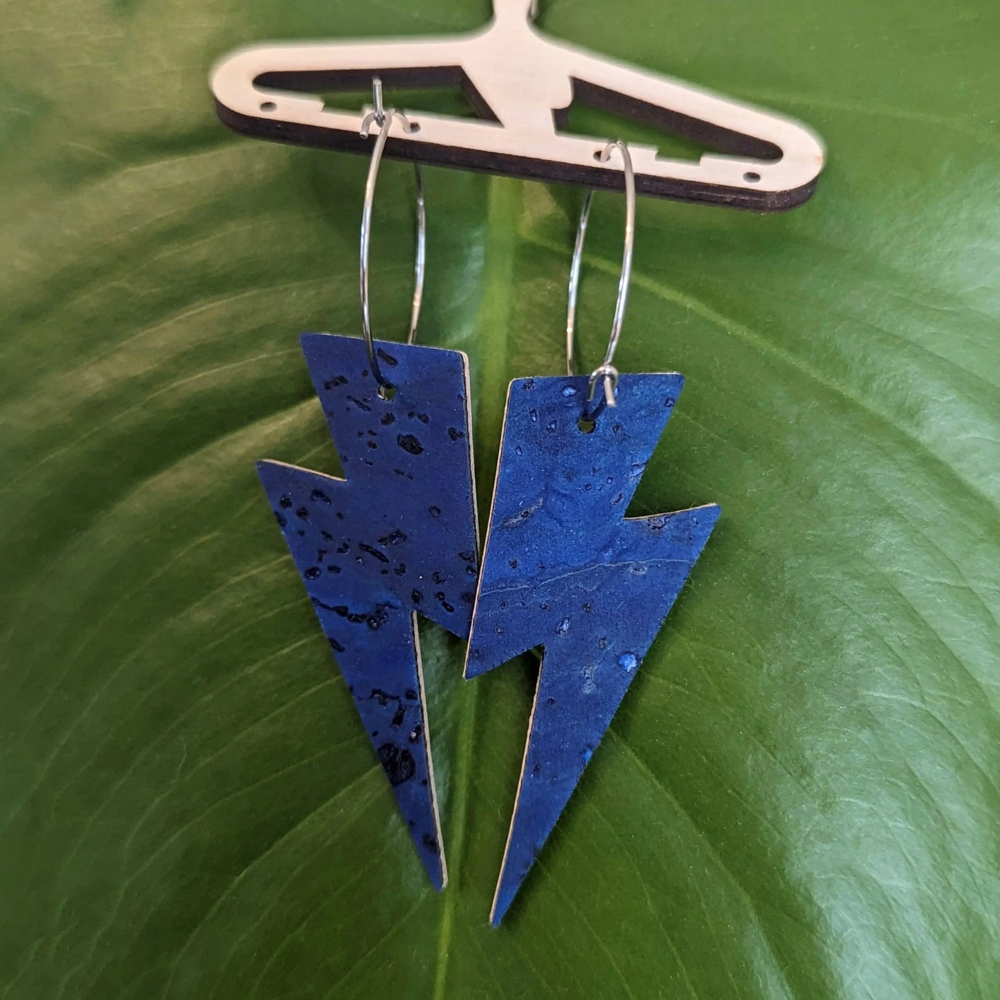 Blue leopard print and cobalt lightning bolt earrings - Trend Tonic