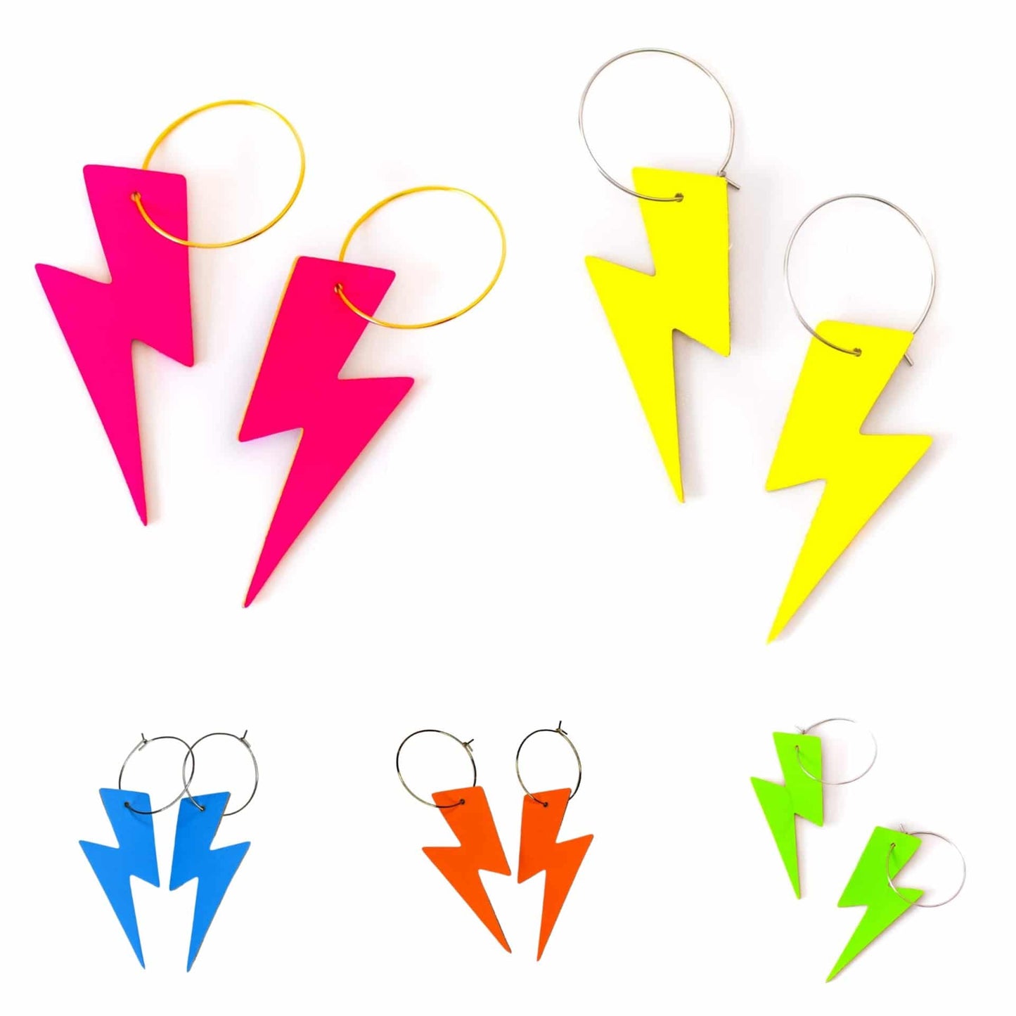 Blue neon cork lightning bolt earrings - Trend Tonic