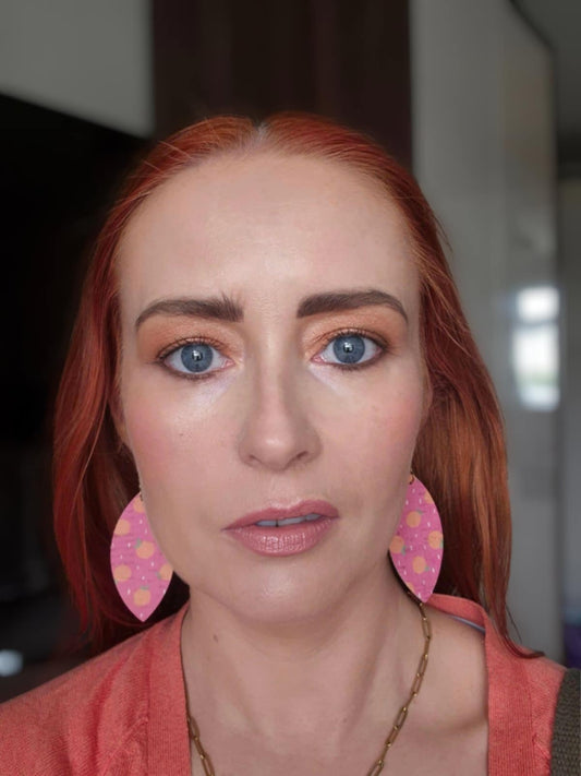 Bright Pink Peach Cork Leaf Earrings - Trend Tonic