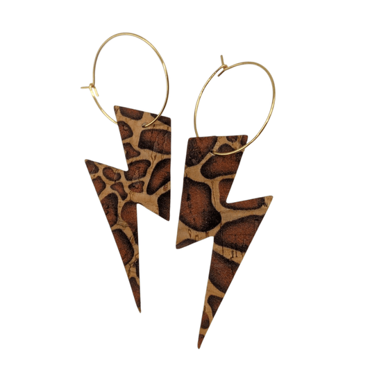 Brown cow cork lightning bolt earrings - Trend Tonic