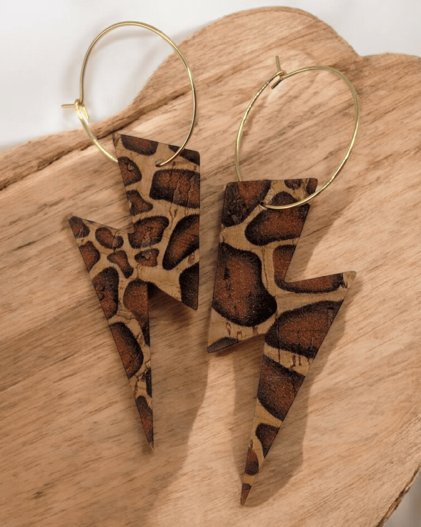 Brown cow cork lightning bolt earrings - Trend Tonic