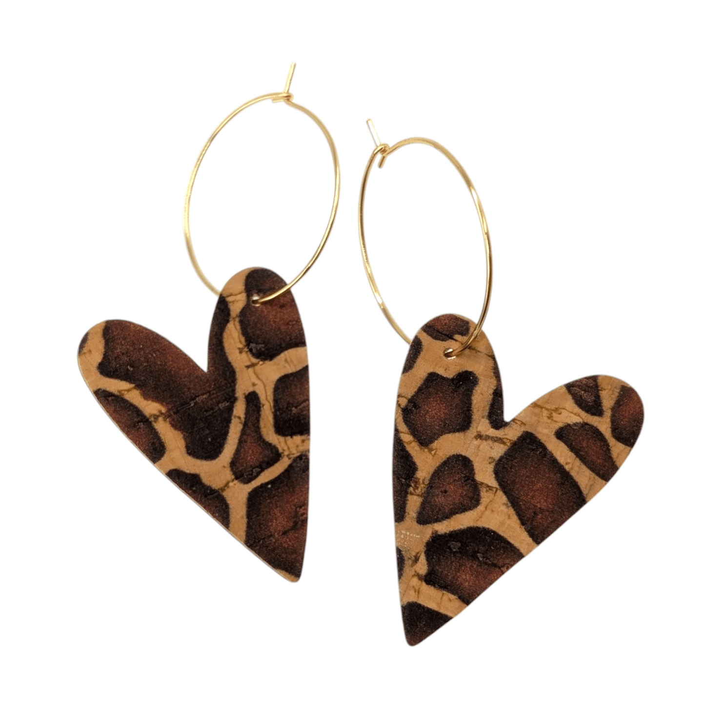 Brown cow print cork heart hoop earrings - Trend Tonic