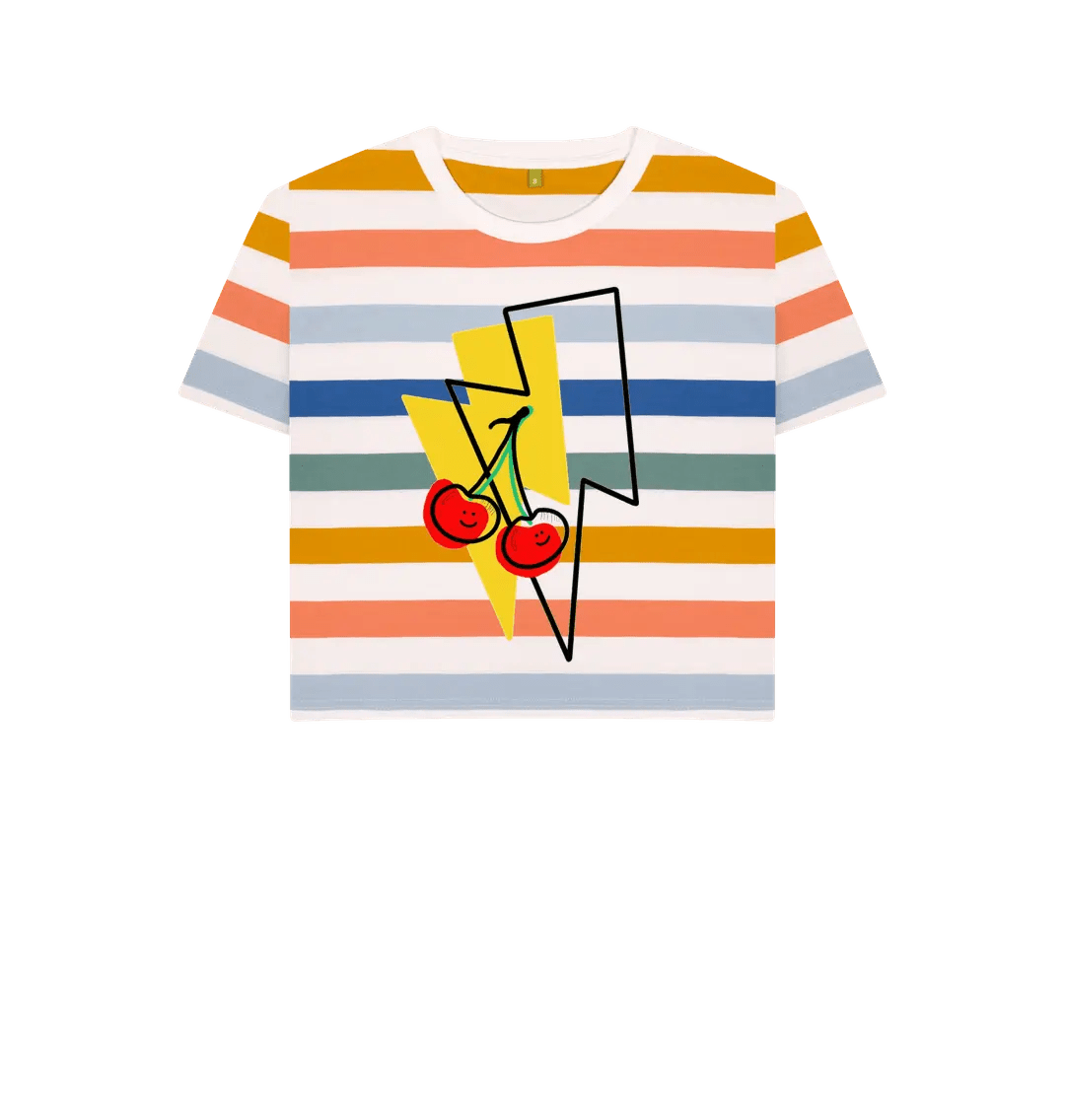 Cherry lightning bolt boxy stripe t-shirt - Trend Tonic
