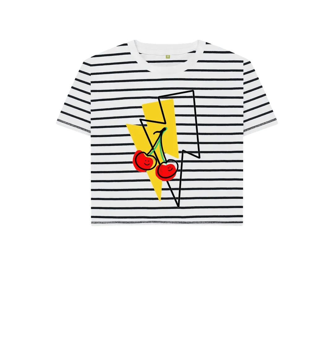 Cherry lightning bolt boxy stripe t-shirt - Trend Tonic
