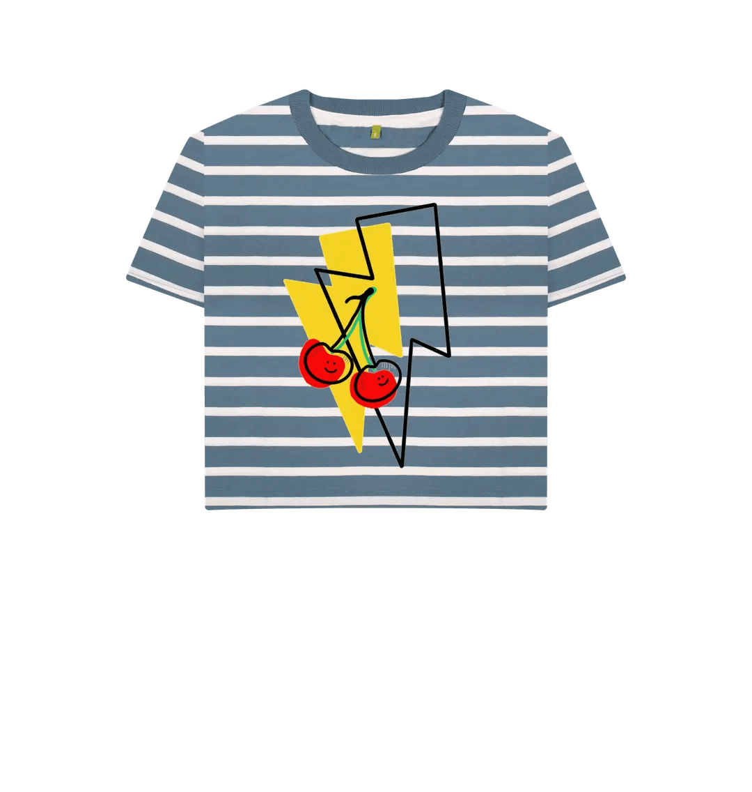 Cherry lightning bolt boxy stripe t-shirt - Trend Tonic