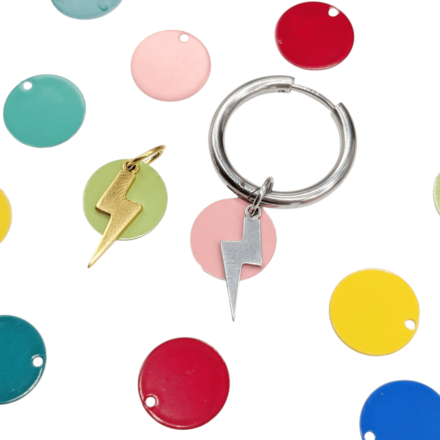 Colourful disc and lightning bolt charms - Trend Tonic