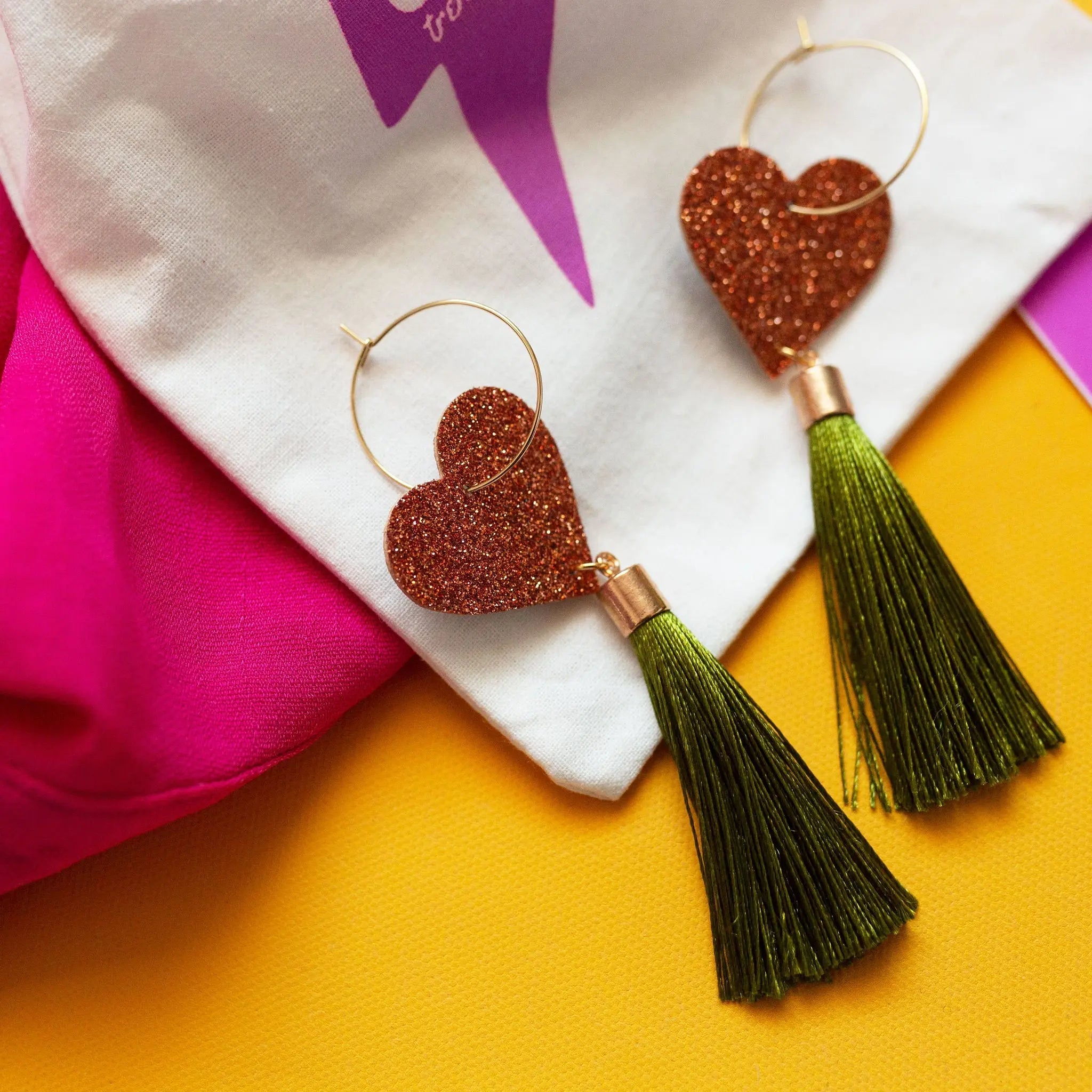 Olive green tassel earrings on sale