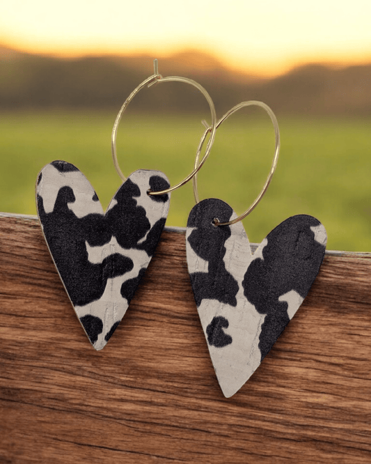Cow print heart cork hoop earrings - Trend Tonic
