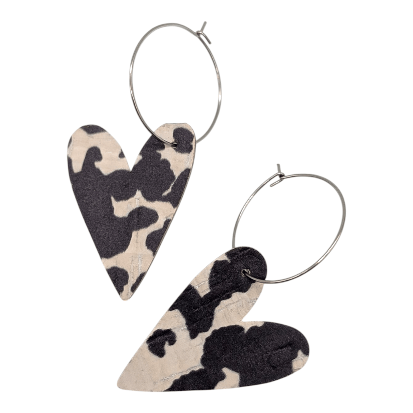 Cow print heart cork hoop earrings - Trend Tonic
