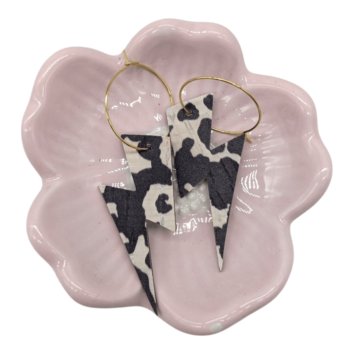 Cow print lightning bolt cork hoop earrings - Trend Tonic