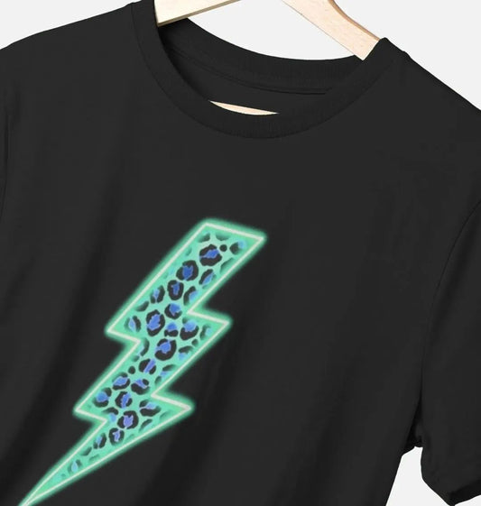 Electric blue leopard print lightning bolt crew neck t-shirt - Trend Tonic