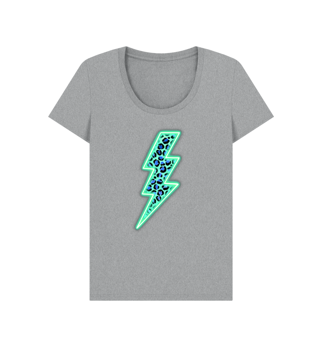 Electric blue leopard print lightning bolt scoop neck t-shirt - Trend Tonic