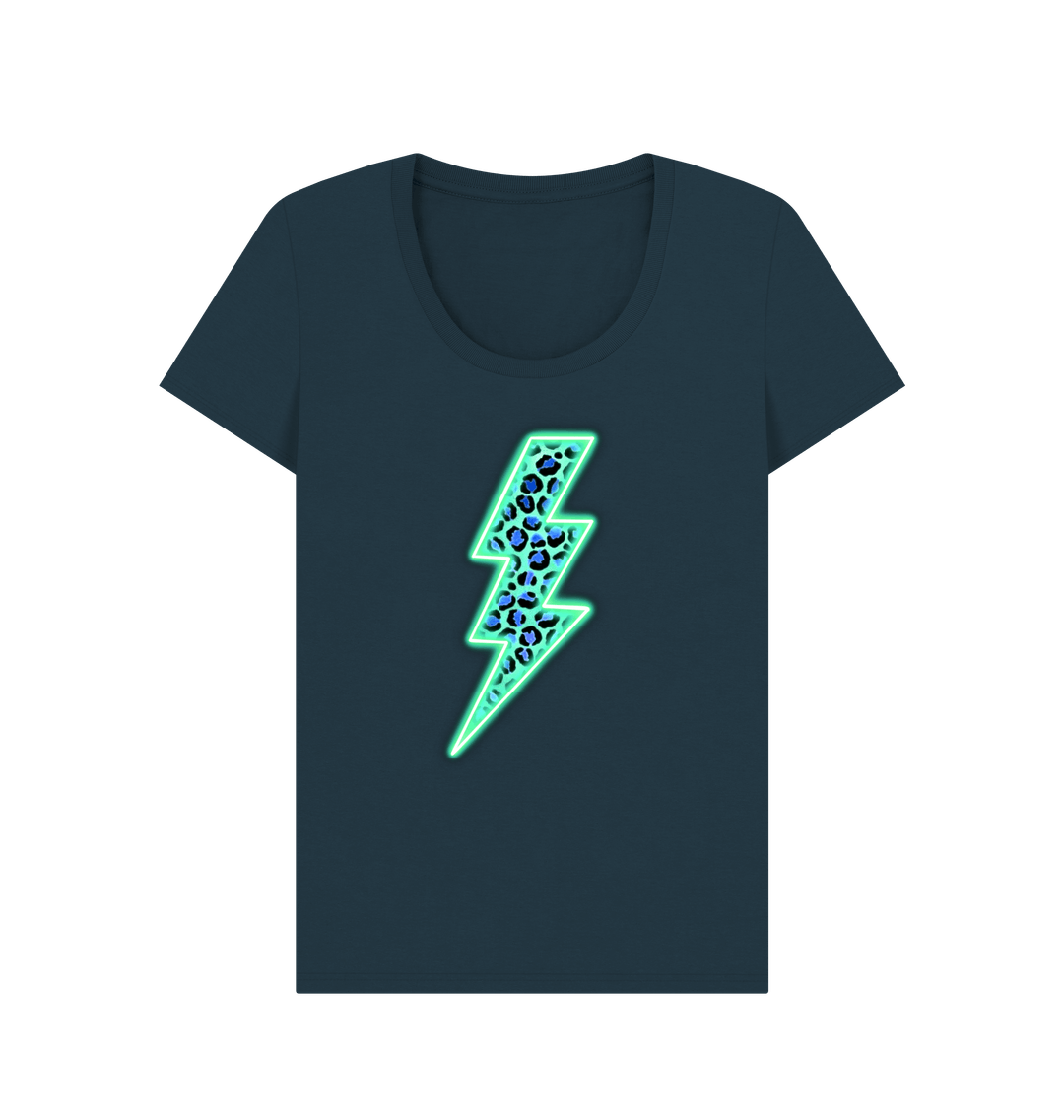 Electric blue leopard print lightning bolt scoop neck t-shirt - Trend Tonic
