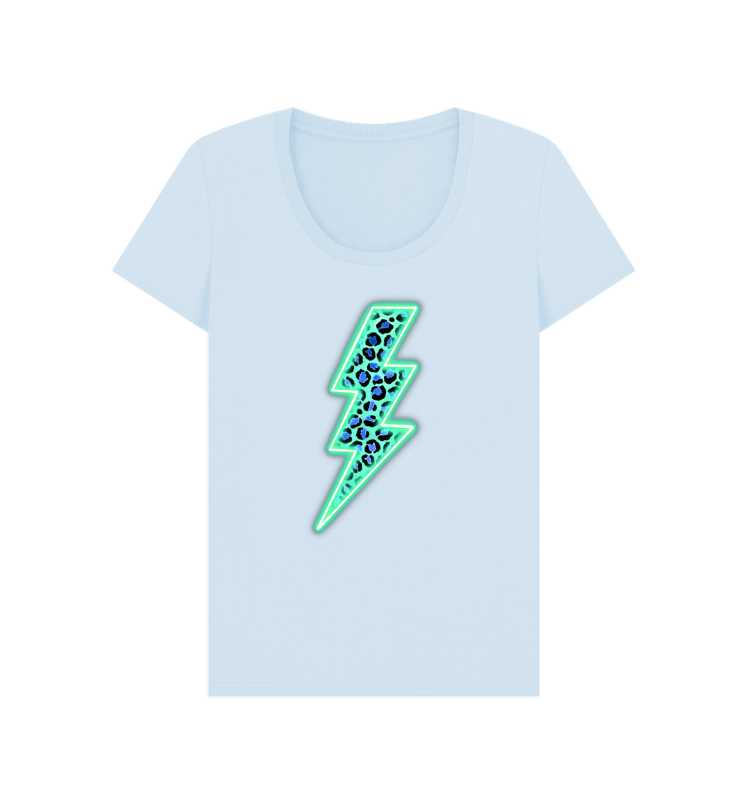 Electric blue leopard print lightning bolt scoop neck t-shirt - Trend Tonic