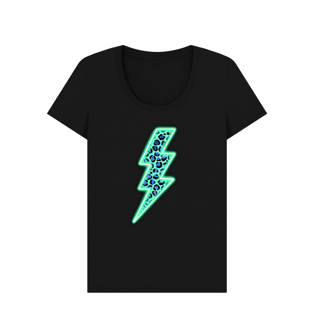 Electric blue leopard print lightning bolt scoop neck t-shirt - Trend Tonic