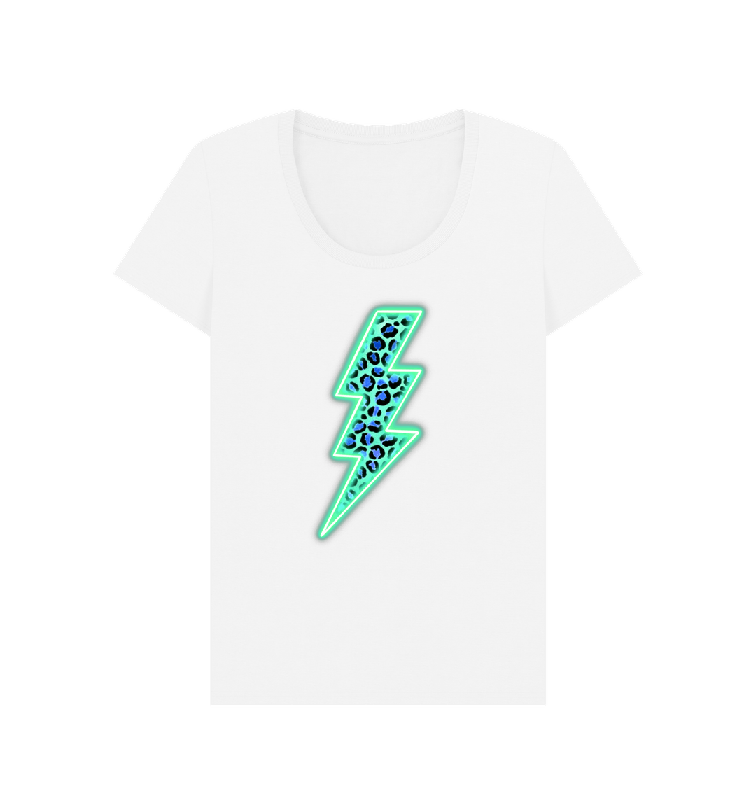 Electric blue leopard print lightning bolt scoop neck t-shirt - Trend Tonic