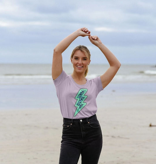 Electric blue leopard print lightning bolt scoop neck t-shirt - Trend Tonic