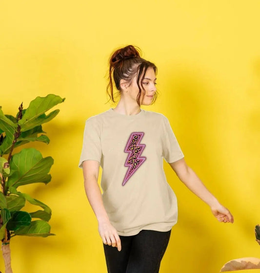 Electric pink leopard print lightning bolt crew neck t-shirt - Trend Tonic