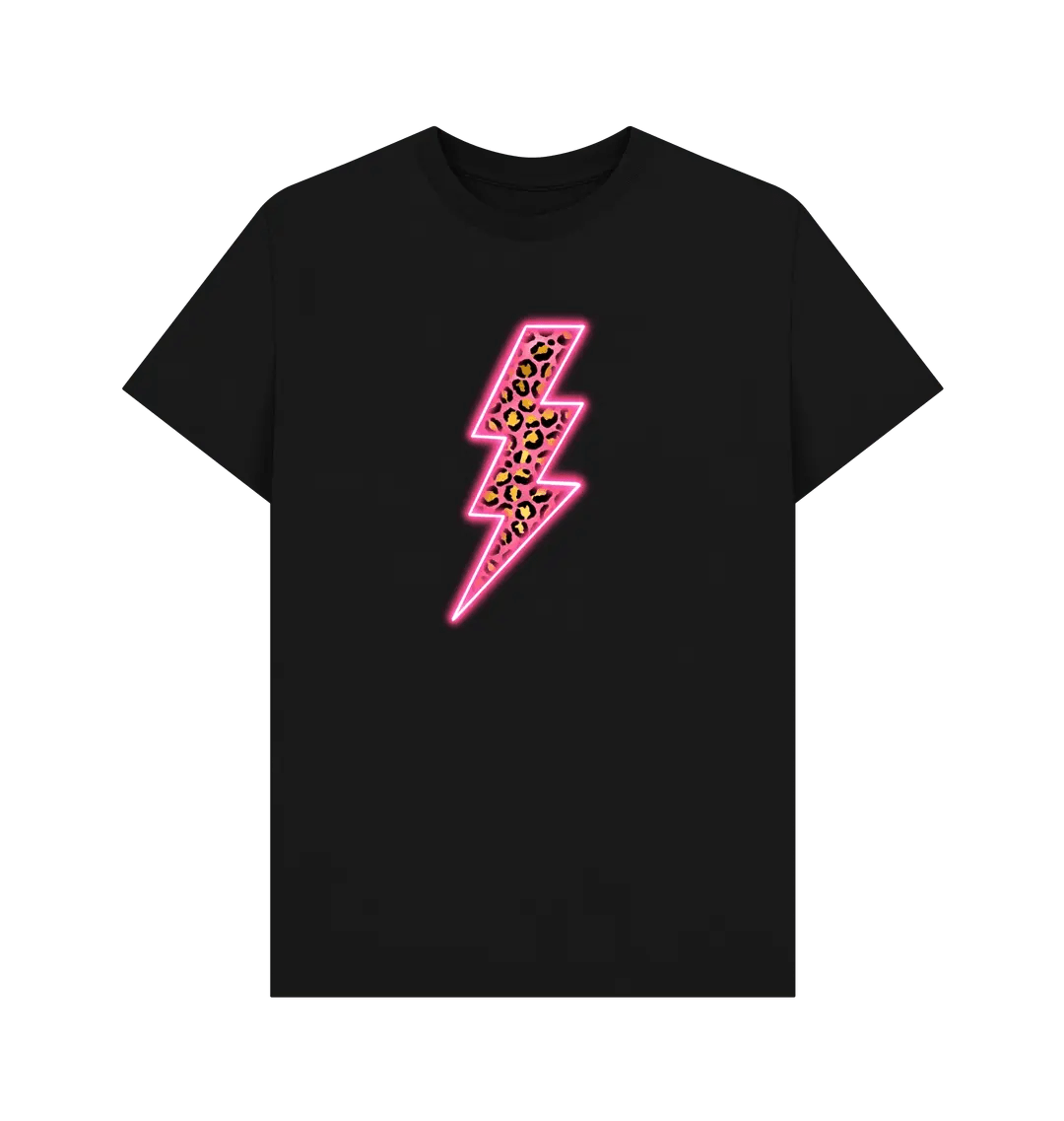 Electric pink leopard print lightning bolt crew neck t-shirt - Trend Tonic