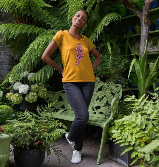 Electric pink leopard print lightning bolt scoop neck t-shirt - Trend Tonic