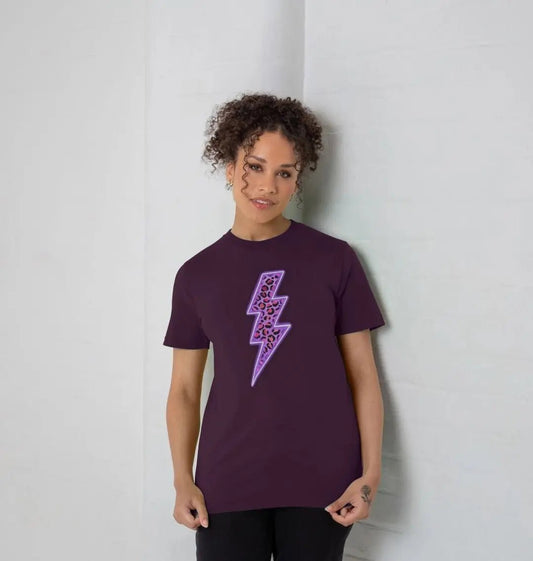 Electric purple leopard print lightning bolt crew neck t-shirt - Trend Tonic