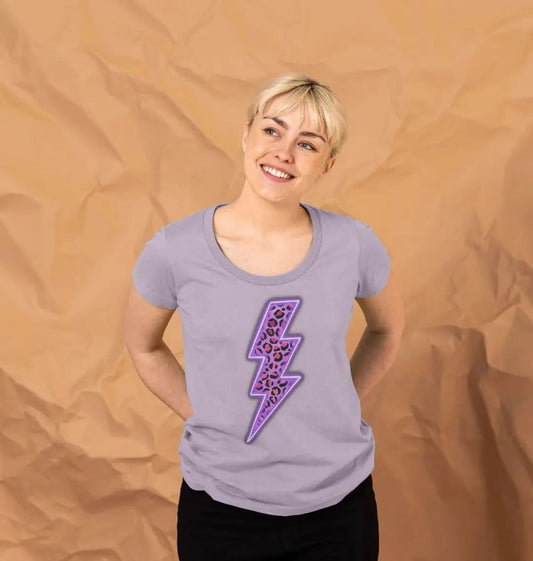 Electric purple leopard print lightning bolt scoop neck t-shirt - Trend Tonic