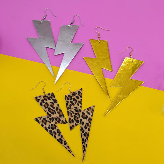 Extra large silver lightning bolt earrings - Trend Tonic