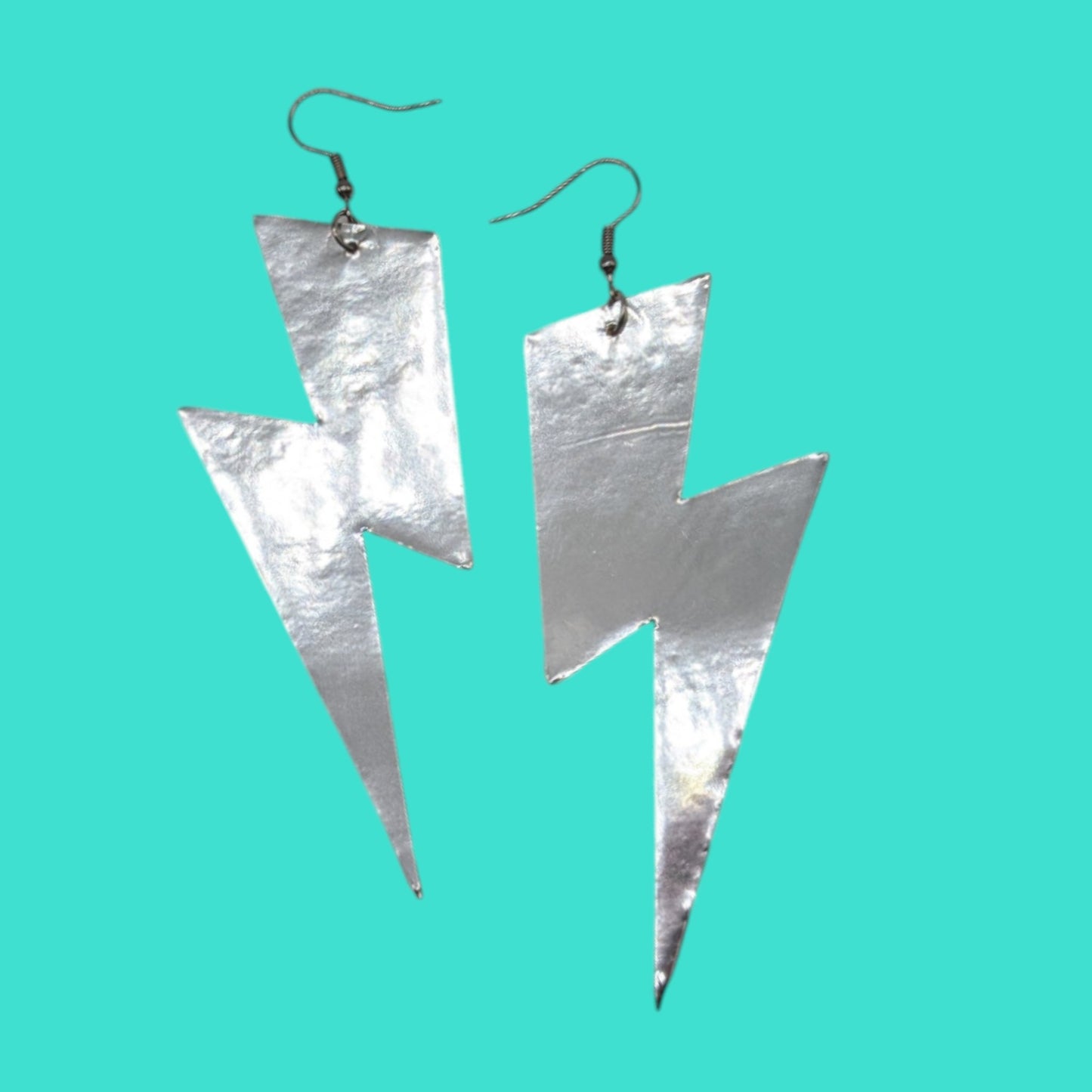 Extra large silver lightning bolt earrings - Trend Tonic
