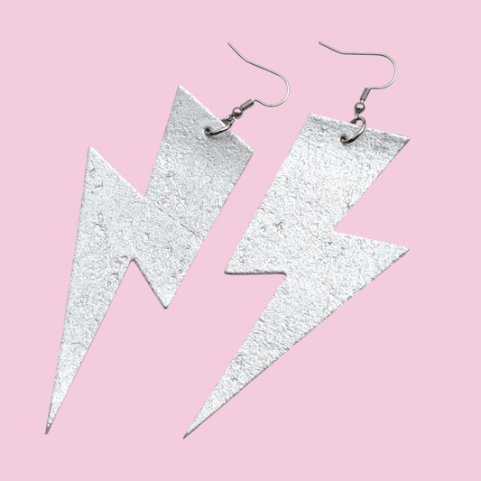 Extra large silver lightning bolt earrings - Trend Tonic